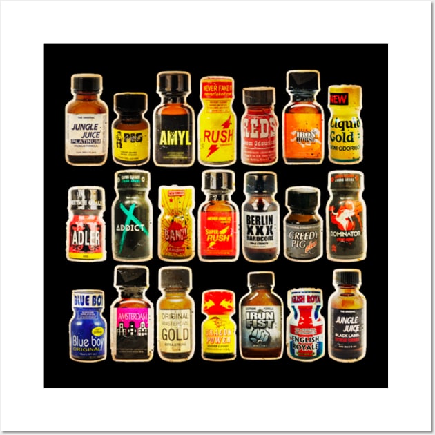 Poppers Bottles Vintage Gay Rush Jungle Juice Amyl Inhaler Wall Art by wizardwenderlust